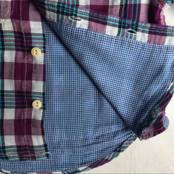 Gap shirt size 12 18 months plaid lined blue purple boys cotton button down - Picture 6 of 16